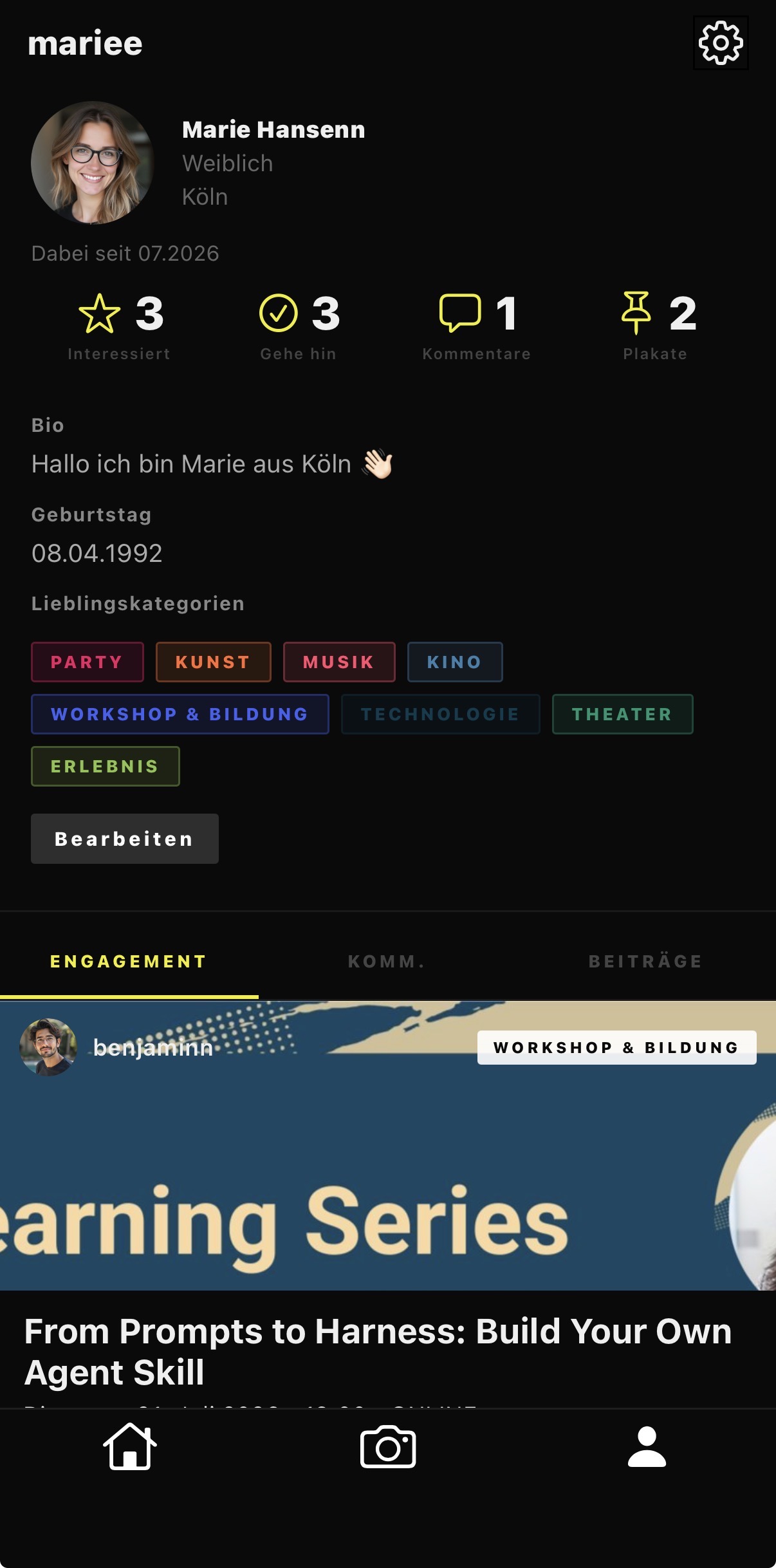 Profil mit Aktivitäten